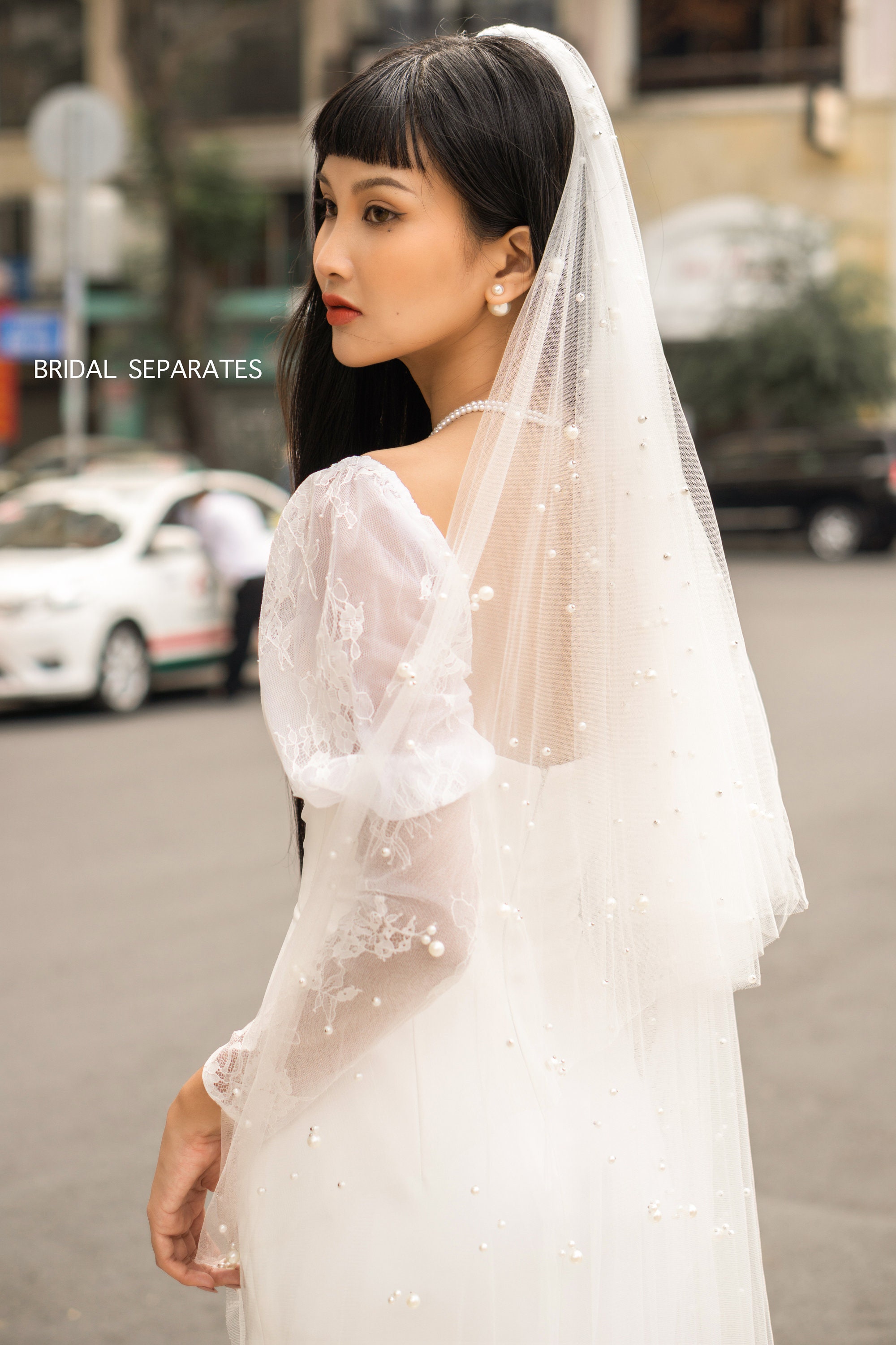 Wedding Veil White Pearl Beads Tulle Comb Attachment Cosplay Costume Bridal Veils Luxurious White Ivory Cathedral Long Voile  main image 2