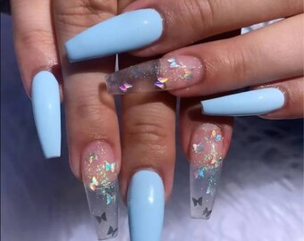 Baby Blue Nails Etsy Baby Blue Nails Etsy
