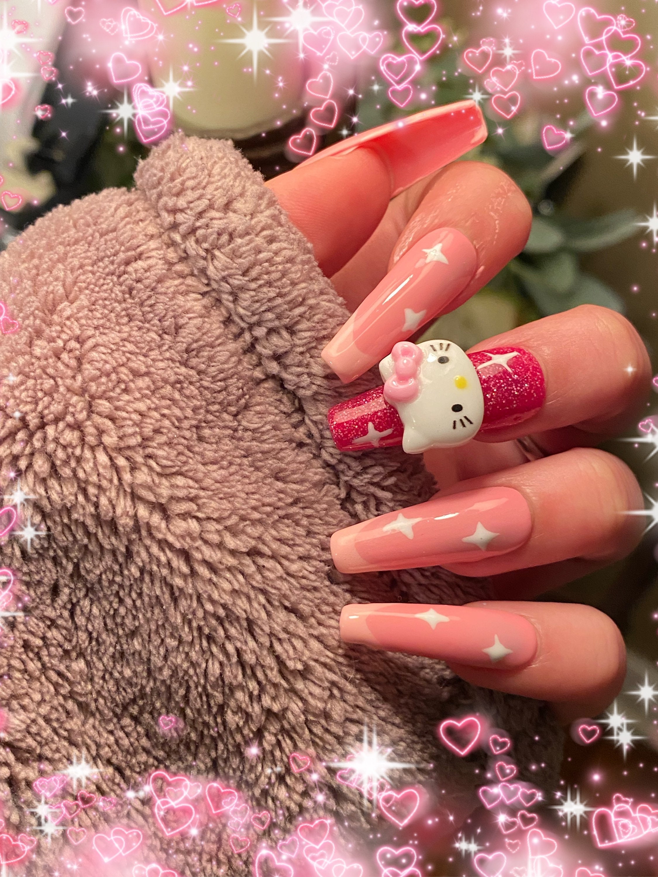 Pink Hello Kitty Cinnamoroll Handmade Press On Nails Acrylic Cute Y2K Long  Coffin Nails Manicure Nail Tips Sticker Party Gift - AliExpress