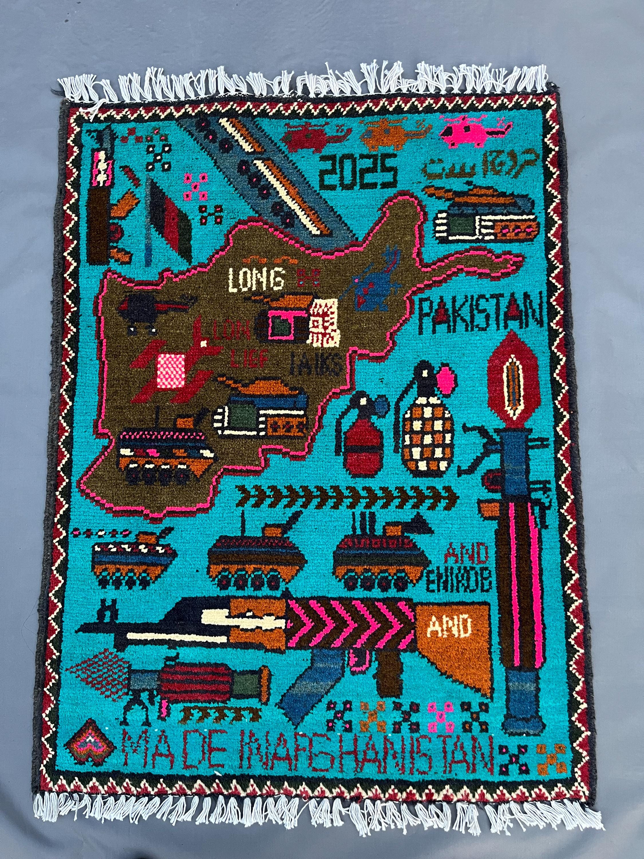 2.1 X 2.8 Feet. Striking Afghan War Rug Map Design Turquoise Military ...