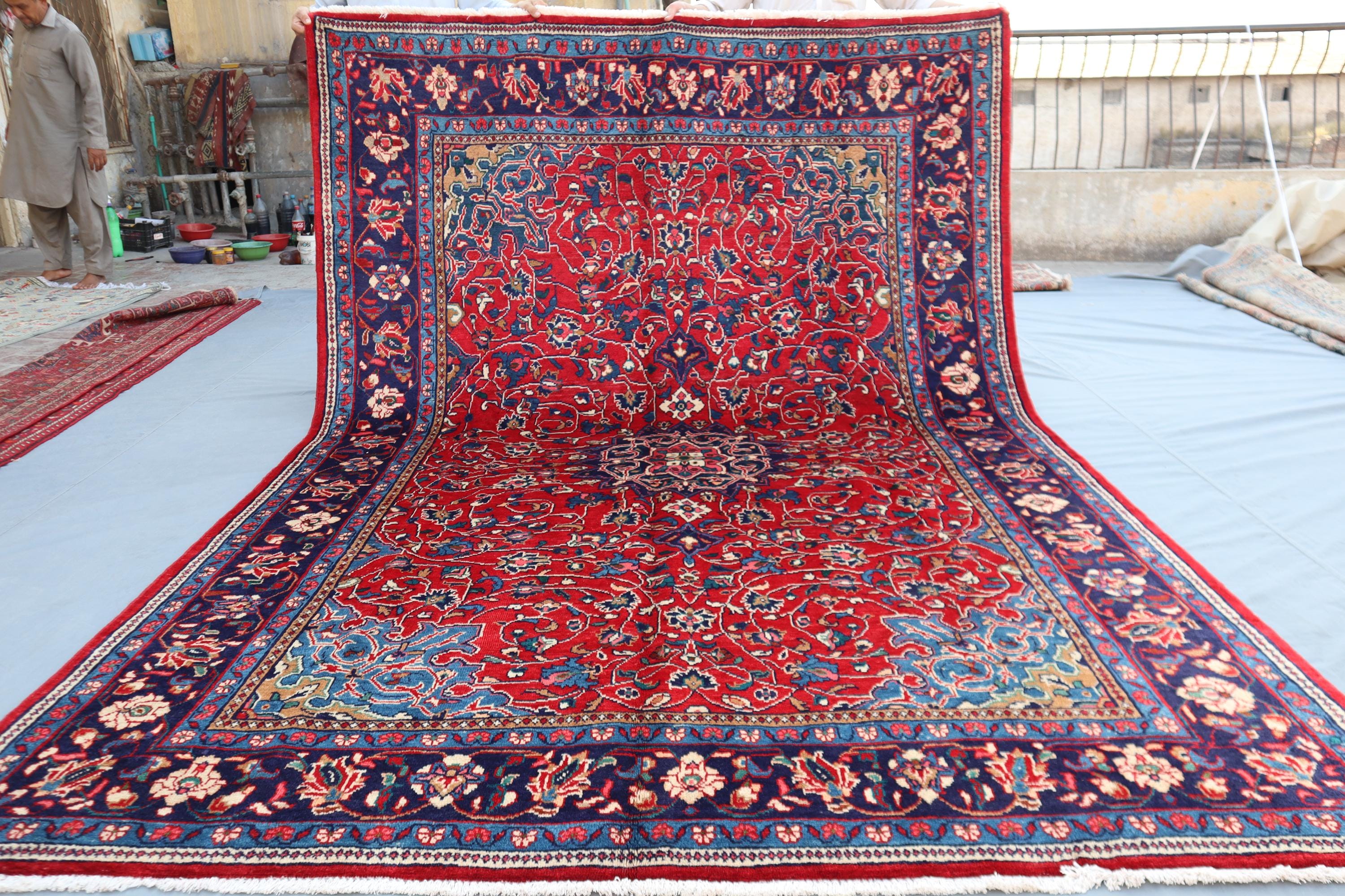 ヴィンテージラグ　ペルシャ絨毯　メダリオン（184×122cm）赤　青　ベージュ ヴィンテージラグ ペルシャ絨毯 メダリオン（184×122cm）赤 青