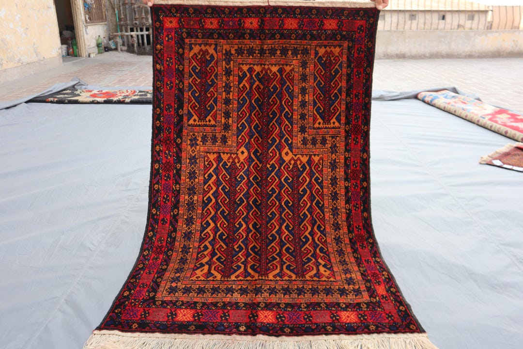 2x4 Vintage Afghan Baluchi Prayer Rug - Tribal Wool Carpet - Vintage ...