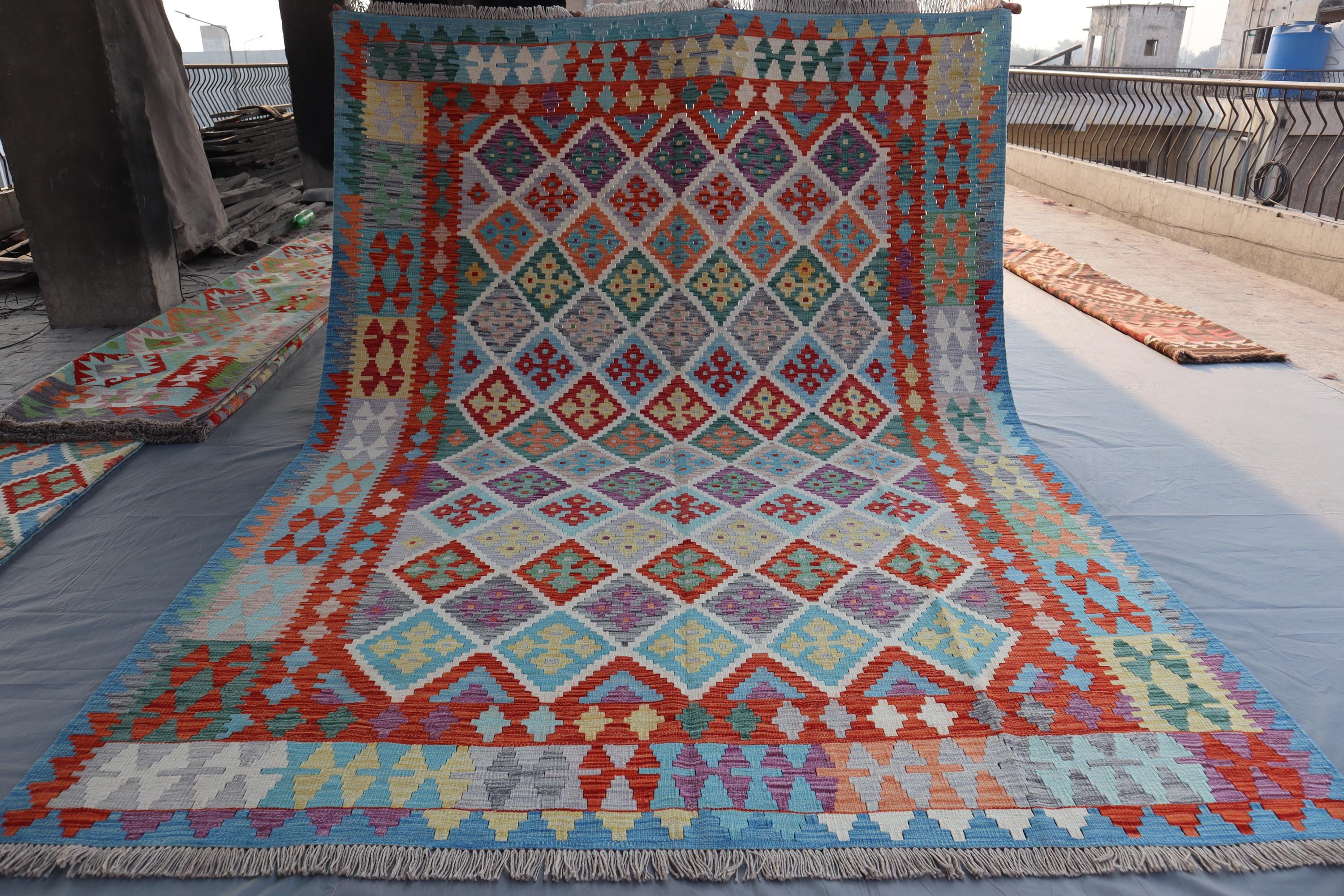 7x9 Afghan Kilim Rug - Vintage Tribal Geometric Area Carpet 7x9 Afghan Kilim Rug - Vintage Tribal Geometric Area Carpet