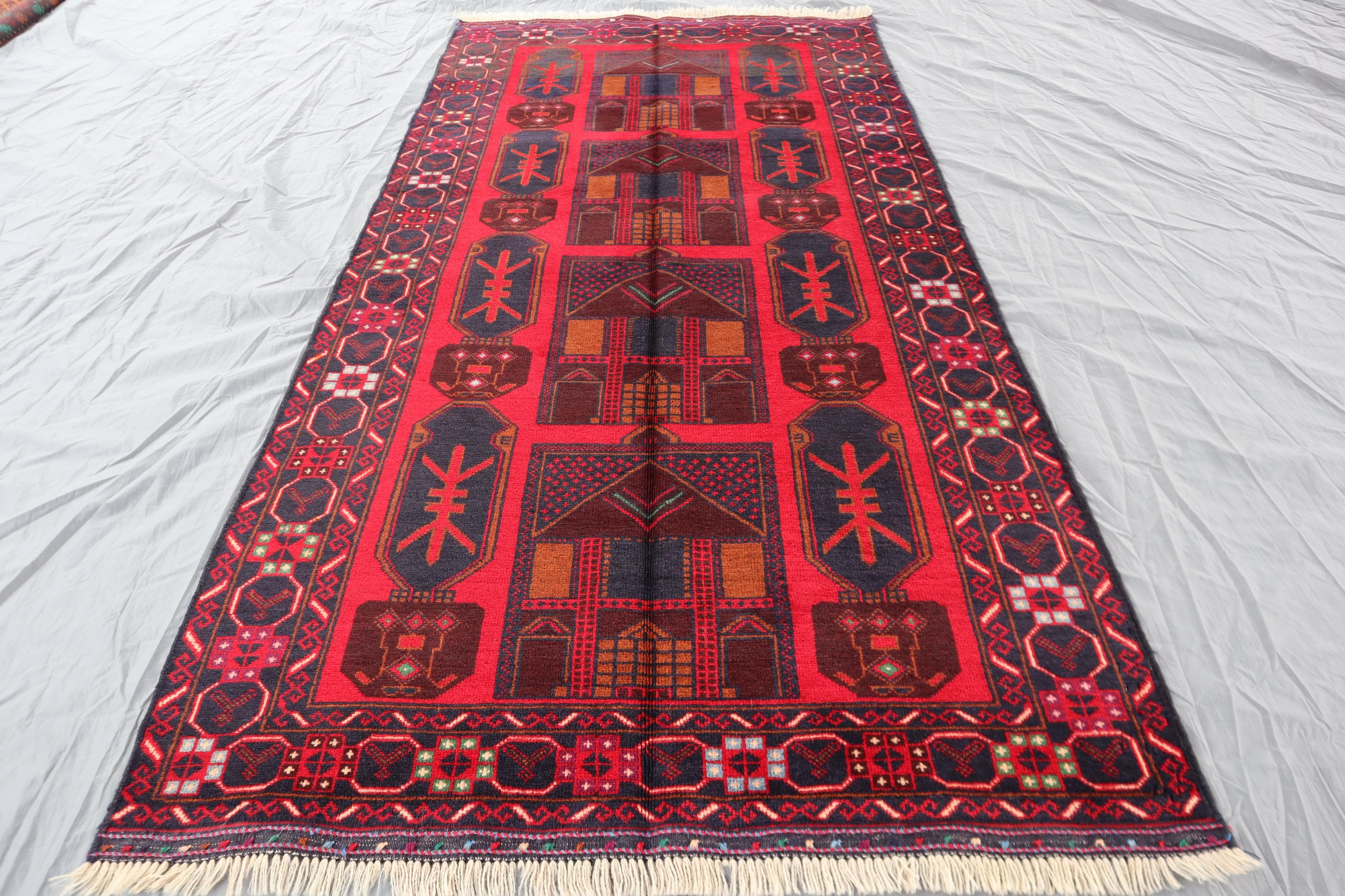 【※値下げご依頼】 アフガンラグ　ヴィンテージラグ トライバルラグ トライバルラグ ウール アフガニスタン ヴィンテージ 中古 ラグ