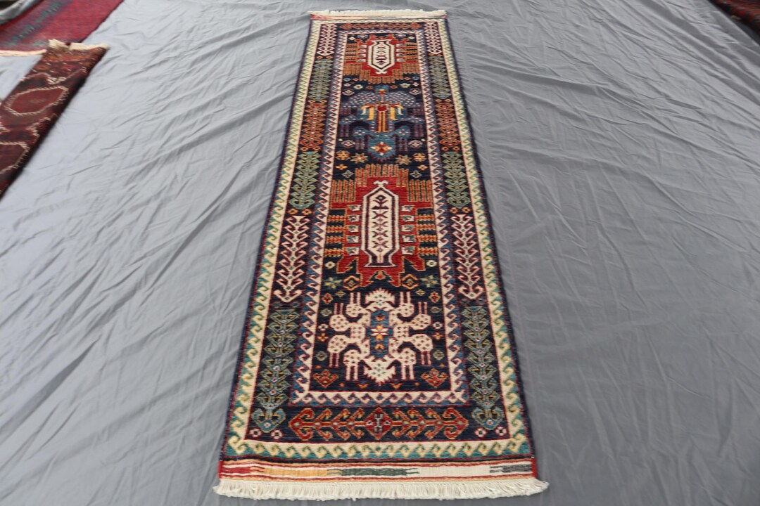 2x8 Vintage Caucasian Runner Rug - Tribal Hand-knotted Wool Corridor ...