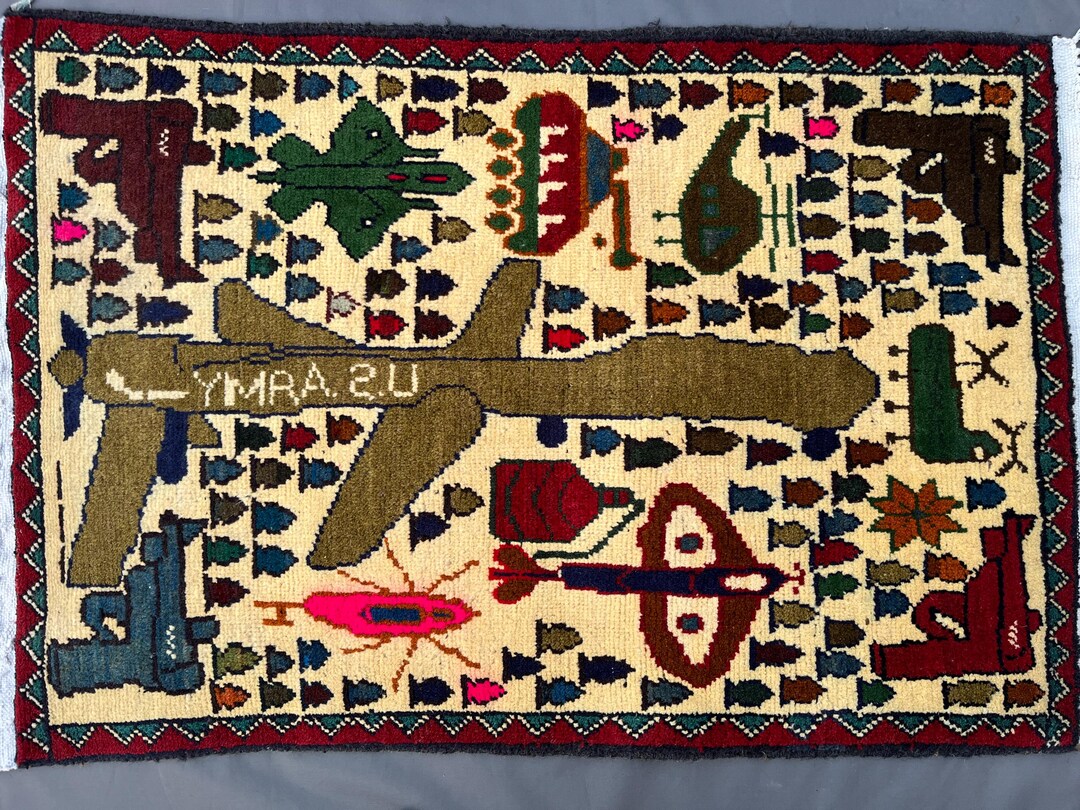 Millitary Rugs 1.0 X 2.8 Feet. Afghan War Rug Drone Design – Handmade Military ...