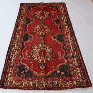 Any room décor rug, vintage Afghan handmade tribal, 100%wool traditional area rug. 5.2 x 9.5 feet.