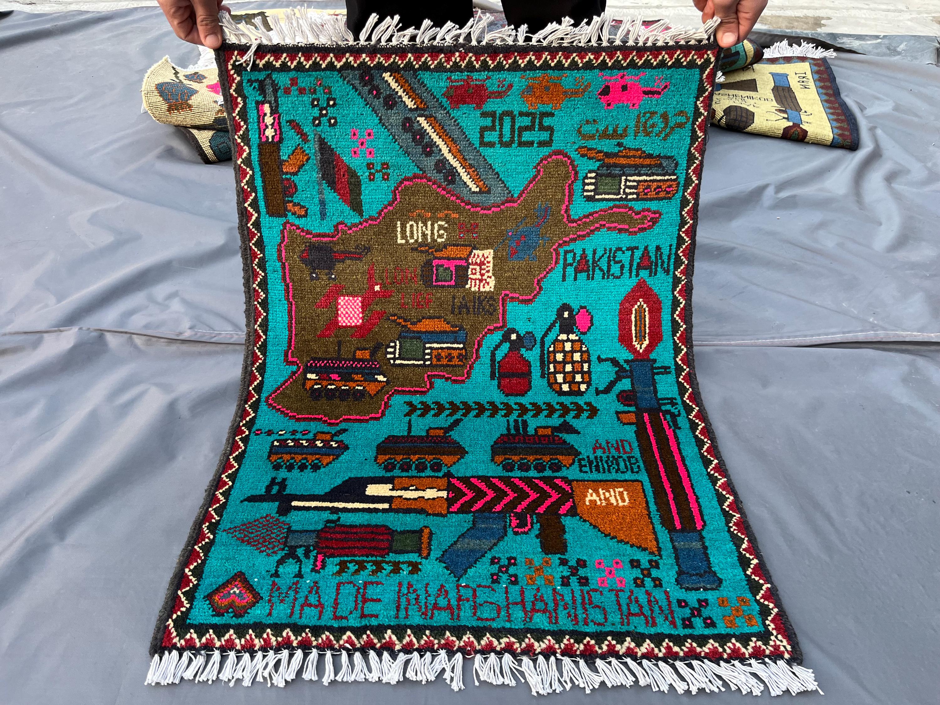 2.1 X 2.8 Feet. Striking Afghan War Rug Map Design Turquoise Military ...