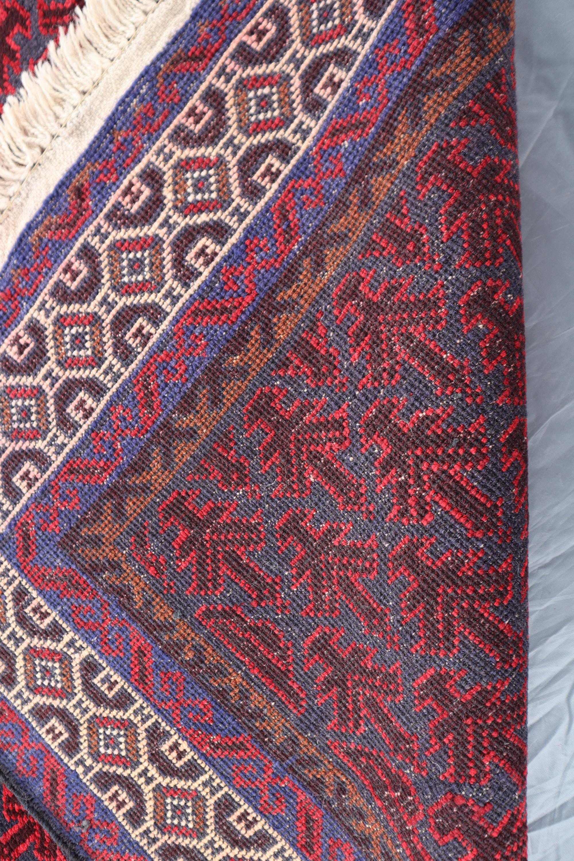 3x6 ヴィンテージ アフガン バルーチ トライバル ラグ - 深紅と藍色の