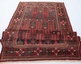 Auth: 4.2 x 9.5 Feet. Antique Vintage Hand Made Persian Wool Baluch Rug.