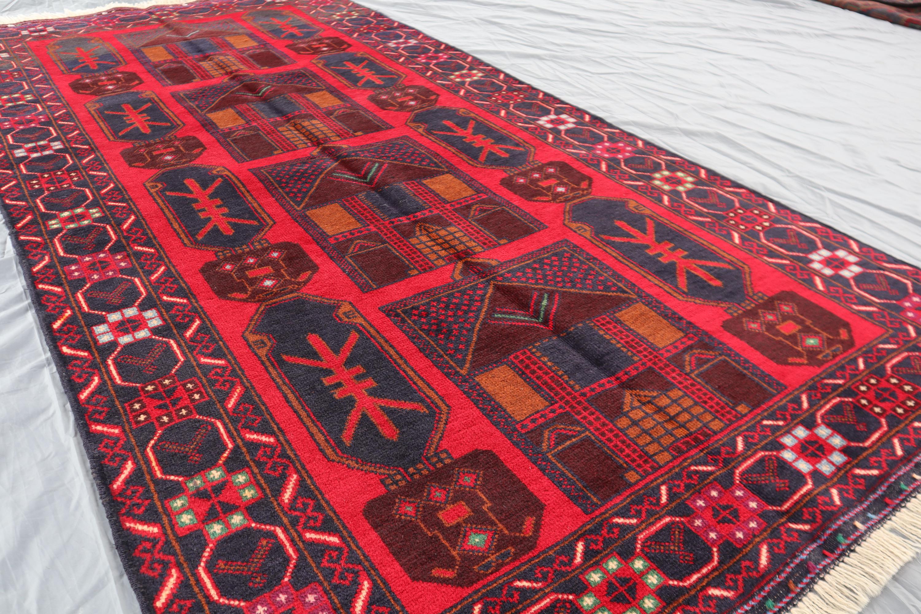 【※値下げご依頼】 アフガンラグ　ヴィンテージラグ トライバルラグ トライバルラグ ウール アフガニスタン ヴィンテージ 中古 ラグ