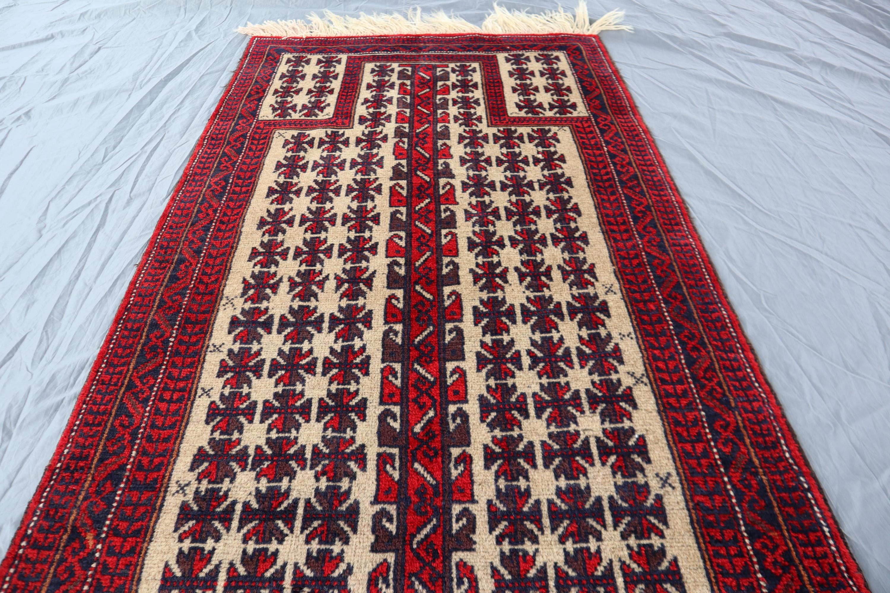 3x5 ヴィンテージ アフガニスタン 祈祷用ラグ - 部族遊牧民ウール ラグ