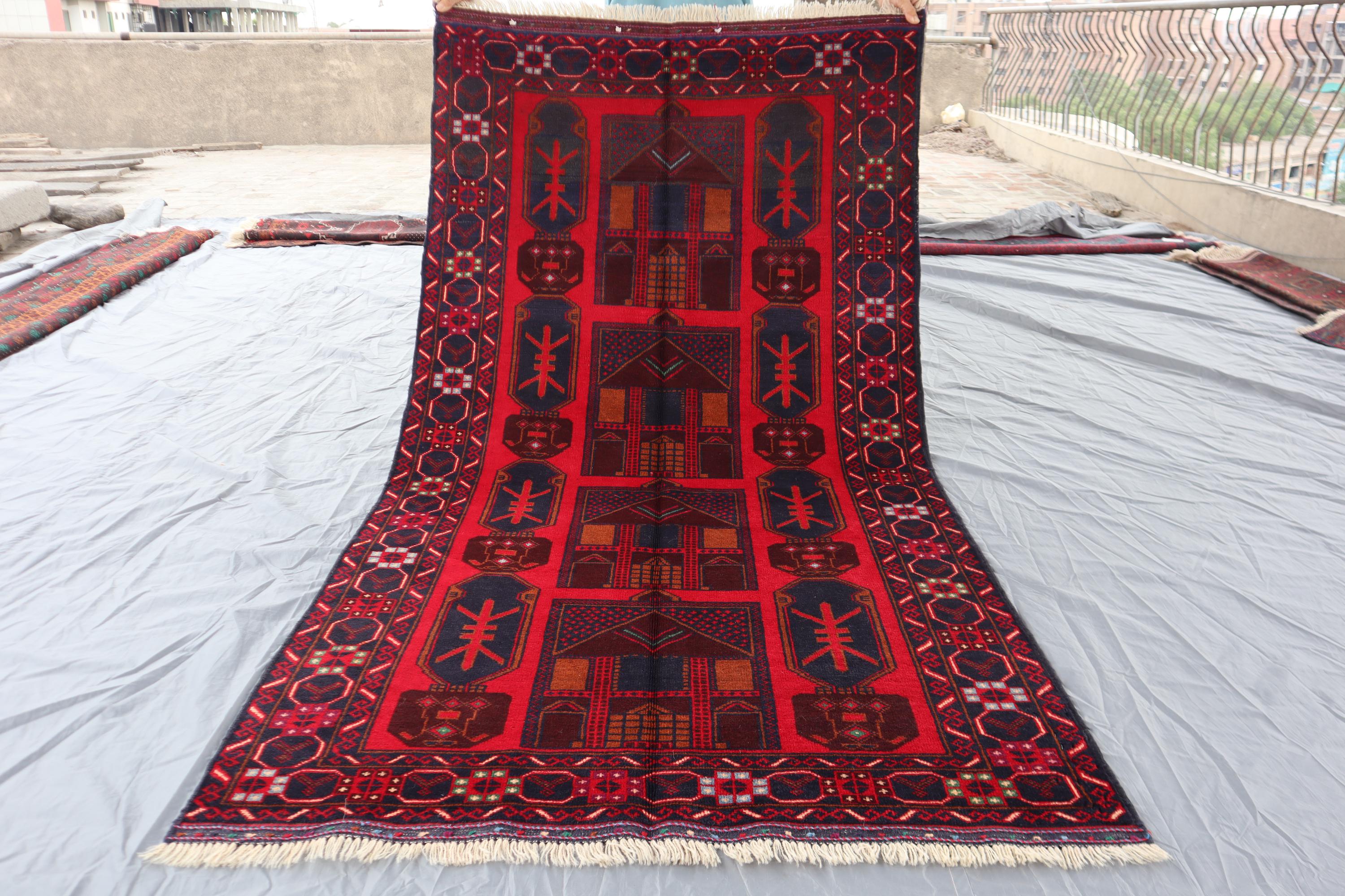 【※値下げご依頼】 アフガンラグ　ヴィンテージラグ トライバルラグ トライバルラグ ウール アフガニスタン ヴィンテージ 中古 ラグ