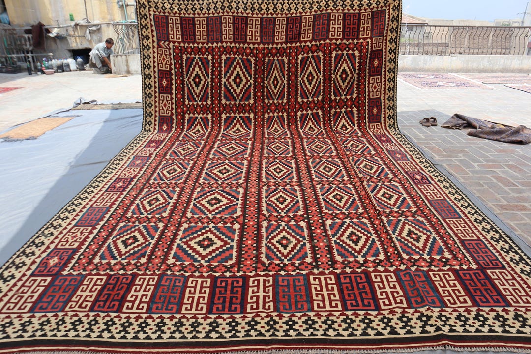 9x16 Vintage Afghan Kilim Rug – Tribal Wool Flatweave Carpet – Bold ...
