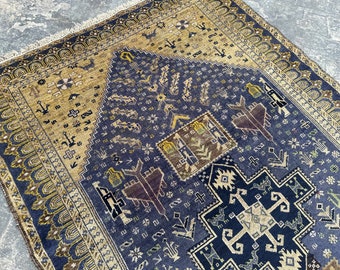 Grootte: 3,9 x 6,7 voet. Antiek mooi handgeknoopt Afghaans tapijt, geschikt voor elk interieur, tribaal tapijt. Baluch Jet-tapijt met afbeelding.
