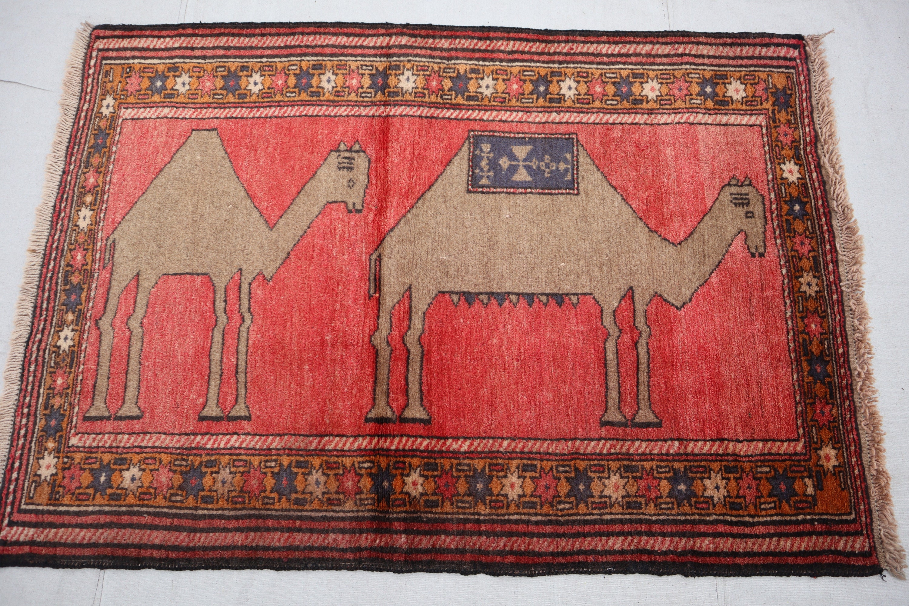 AUTH: 3.1 x 4.5 feet. Vintage Afghan handmade tribal, 100% wool traditional rug, suitable for any home décor.