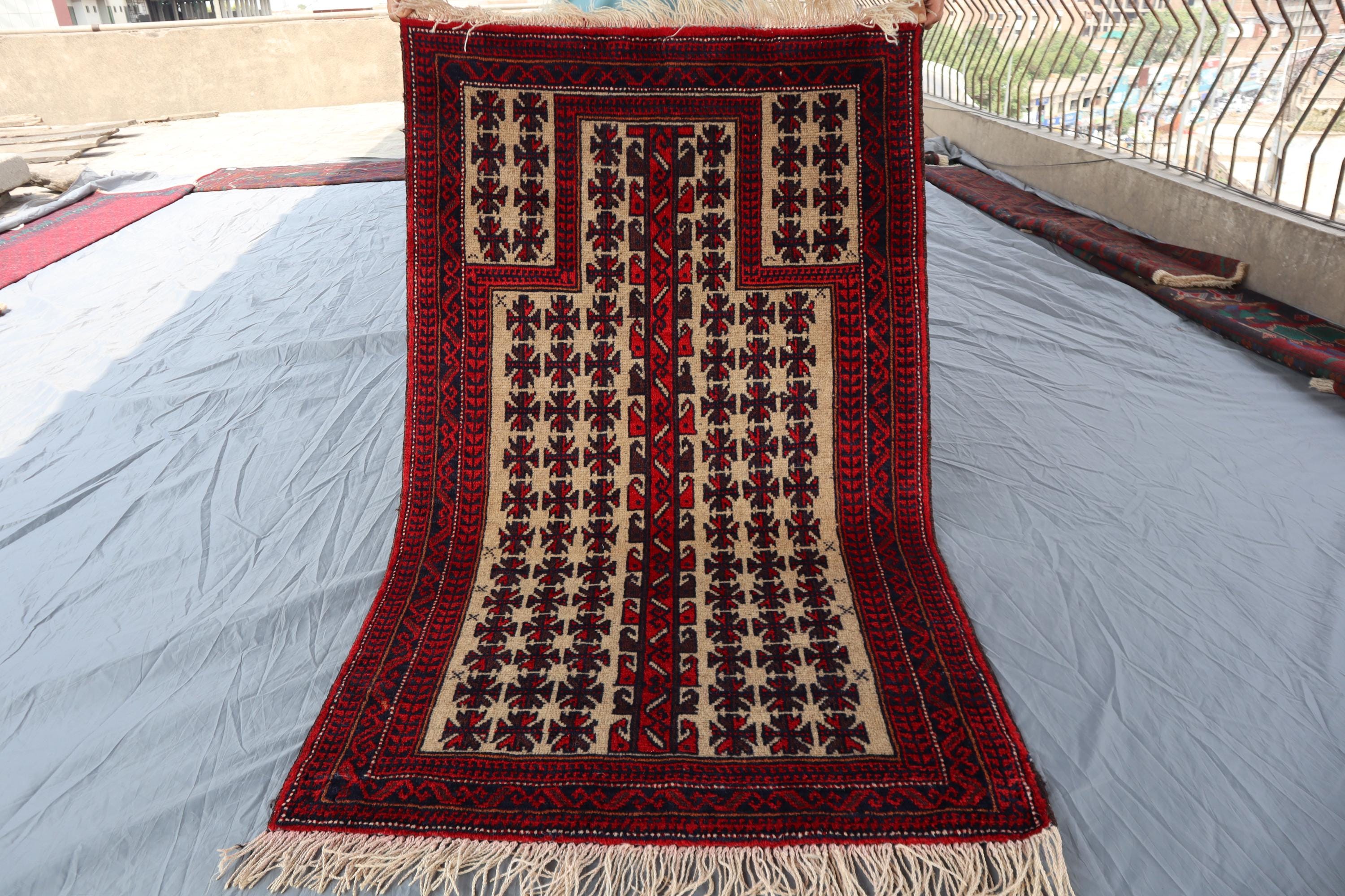 3x5 ヴィンテージ アフガニスタン 祈祷用ラグ - 部族遊牧民ウール ラグ