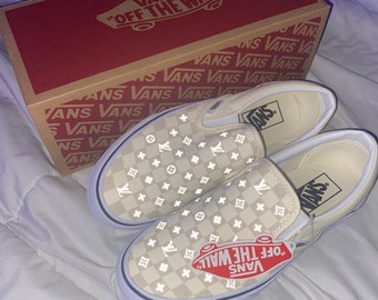 white reflective checkered vans