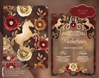 INSTANT DOWNLOAD ONLY, Charro Invitation, Hacienda Invitation. Quince Invite, Quinceanera Invitation, Horse Invitation. Elegant Invitation