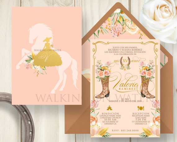 Peach Pink Charro Invitation Mexican Western Invitation Etsy