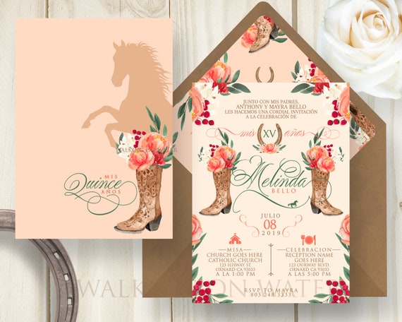 Coral Pink Charro Invitation Mexican Western Invitation Etsy