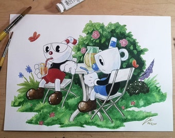 Summer Lemonade original cartoon gouache and watercolour painting