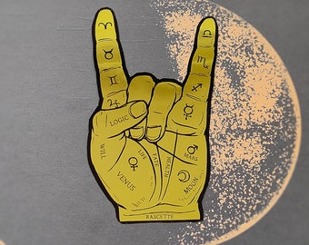 Witchy metallic gold sticker | Metal horns sign