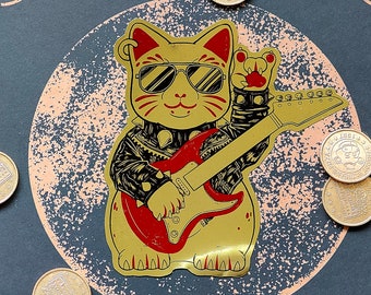 Metallic gold sticker | Metal maneki-neko