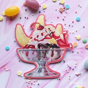 Hazbin Hotel Aufkleber | Charlie's Happy Hell Banana Split | holografische Vinylfolie mit Sprenkeln