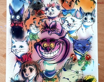Ghibli and Disney cats tribute - art print