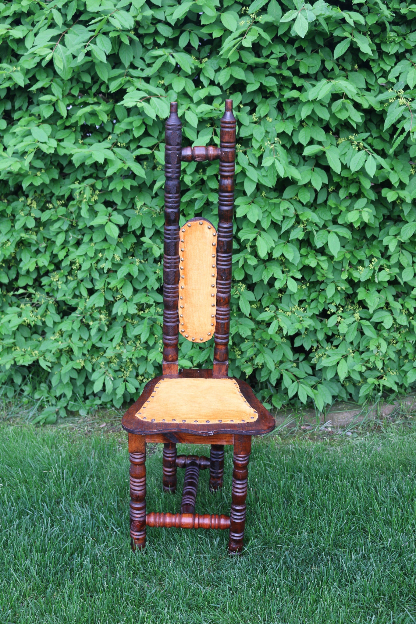 Vintage Mexican Prayer Chair Wood Velvet High Back Childrens Etsy