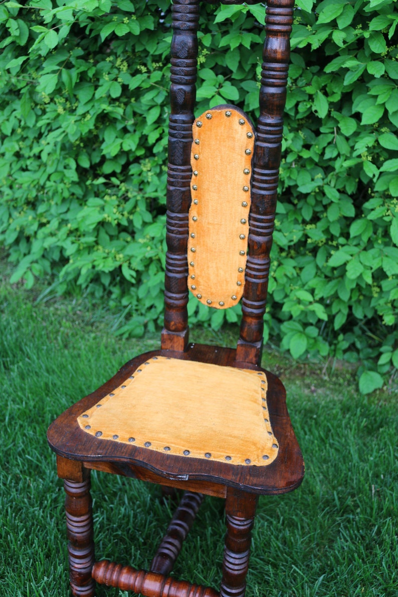 Vintage Mexican Prayer Chair Wood Velvet High Back Childrens Etsy