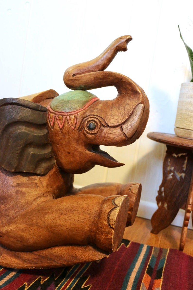 Vintage Wood Elephant Rocker Rocking Horse Elephant Boho Etsy