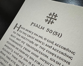 Psalm 50/51, Letterpress Gebetskarte von Poustinia Press
