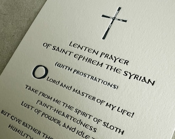 lenten prayer of saint ephrem the syrian, letterpress prayer card by poustinia press