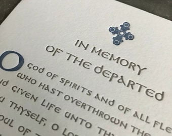 letterpress prayer card: in memory of the departed