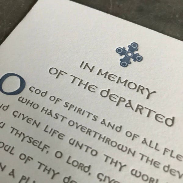 letterpress prayer card: in memory of the departed