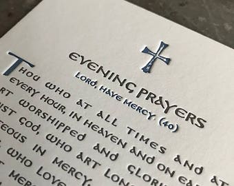 evening prayers, letterpress prayer card by poustinia press