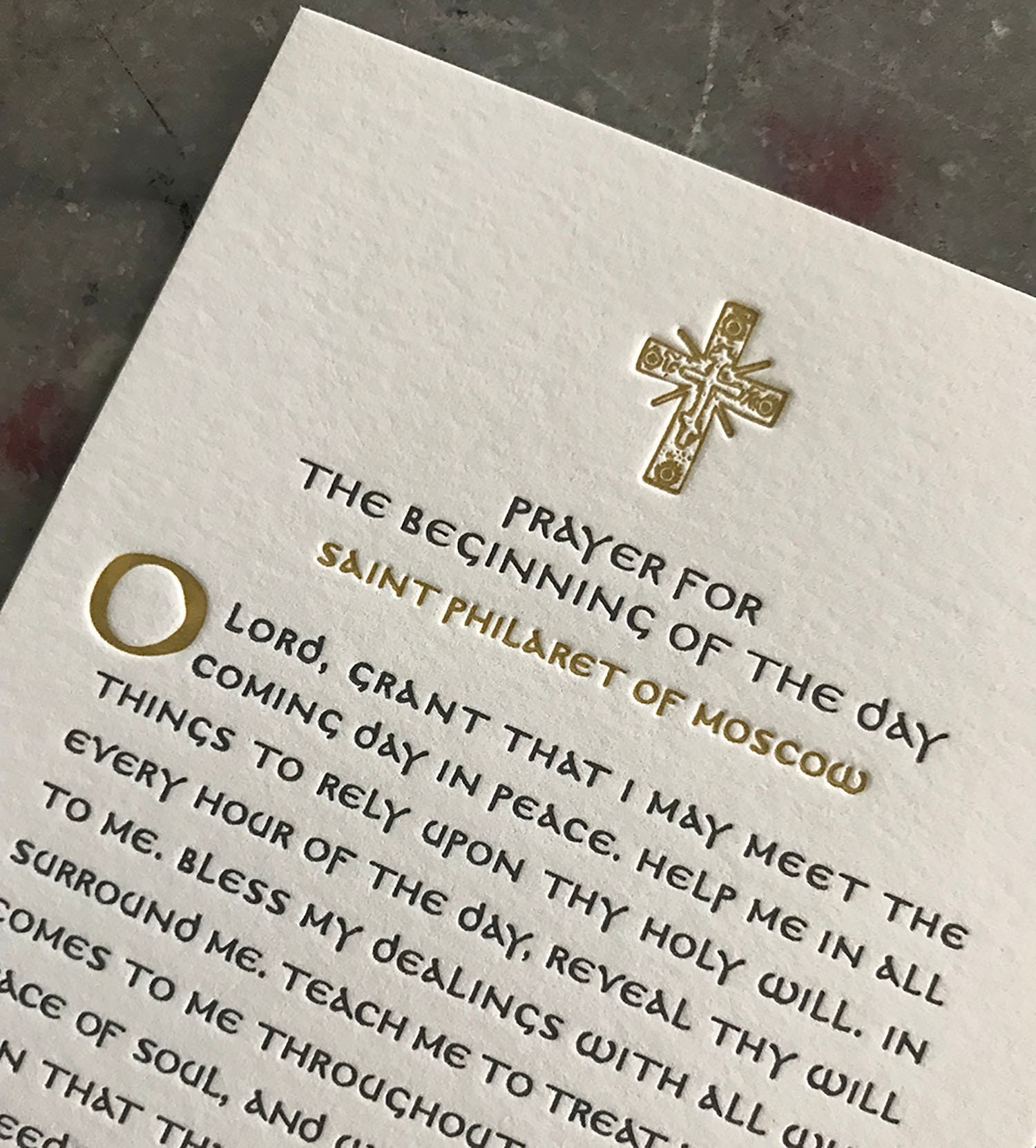 prayer for the beginning of the day by saint philaret of moscow, letterpress prayer card by poustinia press