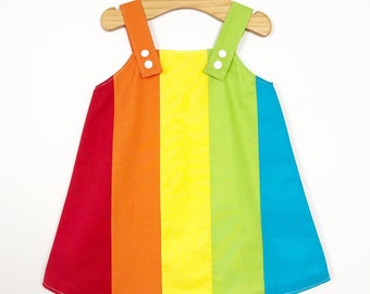 Rainbow pinafore dress / stripey dress / toddler / baby / multicoloured