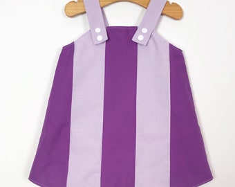 Deckchair stripe pinafore / yellow / purple/ blue / pink