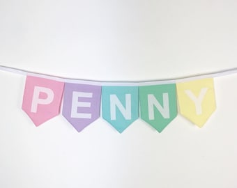 Custom pastel rainbow name bunting / Celebration / Flags