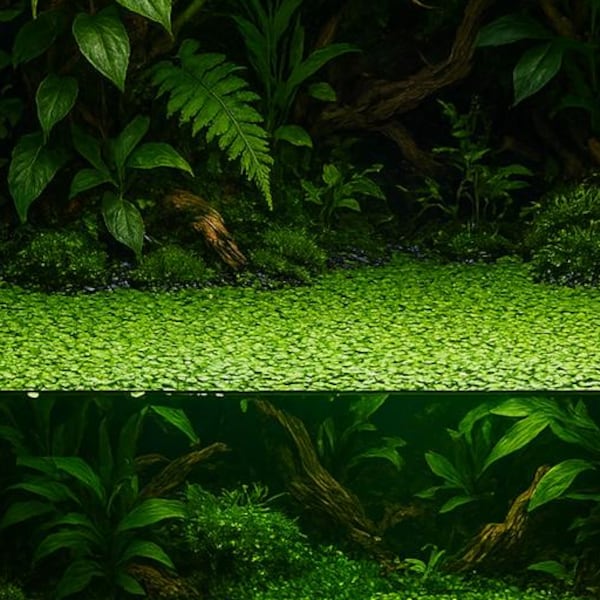 Lenteja de agua viva: planta flotante fresca de media taza para acuarios de peces, camarones, bettas, tortugas y estanques. Plantas para microterrarios y viveros.