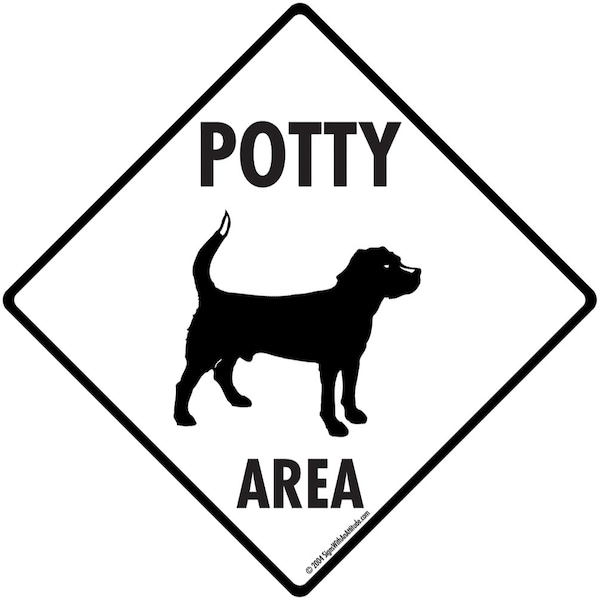 Potty Area Sign - Dog Standing Potty Area Exterior Rust Free Aluminum Sign or Vinyl Sticker Weatherproof & UV Protected - 6 x 6 or 12 x 12