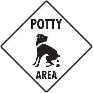 Potty Area Sign - Dog Pooping Potty Area Exterior Rust Free Aluminum Sign or Vinyl Sticker Weatherproof & UV Protected - 6 x 6 or 12 x 12