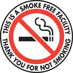Warning! This is a Smoke Free Facility Cigarettes with Symbol Vinyl Sticker - 4&quot; x 4&quot;