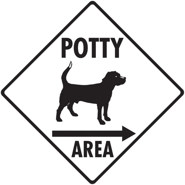 Potty Area Sign - Dog Standing Potty Area Exterior Rust Free Aluminum Sign or Vinyl Sticker Weatherproof & UV Protected - 6 x 6 or 12 x 12