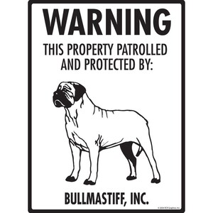 Warning! Bullmastiff - Property Protected and Beware Aluminum Dog Sign - 9&quot; x 12&quot;