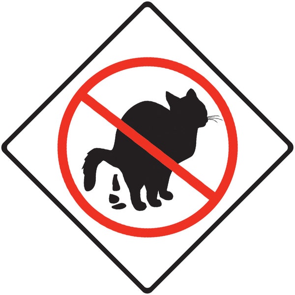 No Cat Pooping with Cat Pooping Image Aluminum Sign or Vinyl Sticker