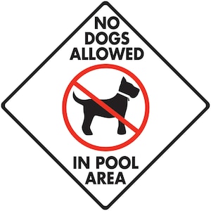 No Dogs Allowed in Pool Area Yard Sign - Exterior Rust Free Aluminum Sign or Vinyl Sticker Weatherproof & UV Protected - 6 x 6 or 12 x 12